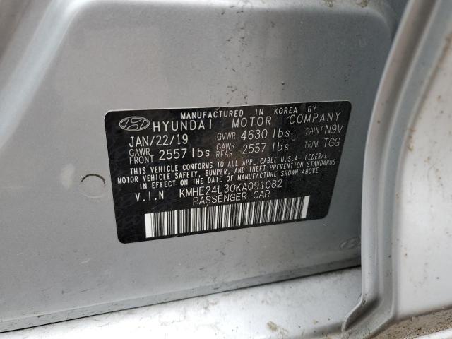 KMHE24L30KA091082 - 2019 HYUNDAI SONATA HYBRID GRAY photo 12