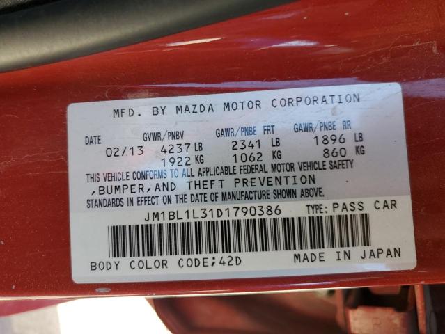 JM1BL1L31D1790386 - 2013 MAZDA SPEED 3 RED photo 12