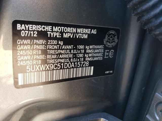 5UXWX9C51D0A15728 - 2013 BMW X3 XDRIVE28I GRAY photo 10