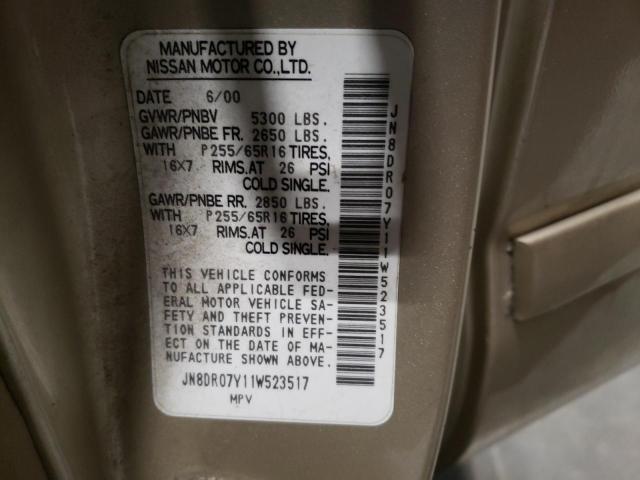 JN8DR07Y11W523517 - 2001 NISSAN PATHFINDER LE TAN photo 13