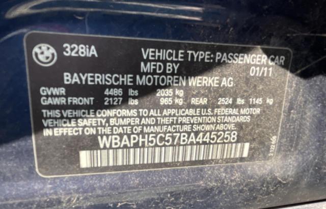 WBAPH5C57BA445258 - 2011 BMW 328 I SULEV BLUE photo 10