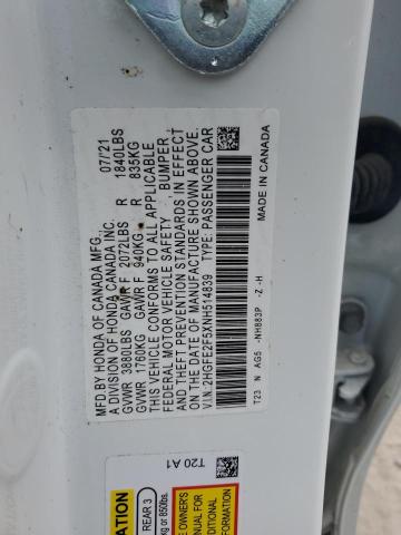 2HGFE2F5XNH514839 - 2022 HONDA CIVIC SPORT 白色 照片 12