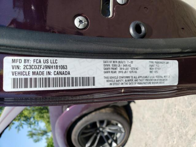 2C3CDZFJ9NH181063 - 2022 DODGE CHALLENGER R/T SCAT PACK PURPLE photo 12