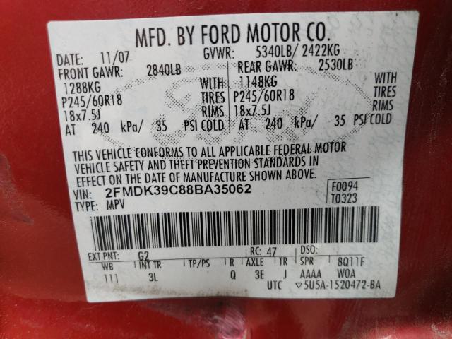 2FMDK39C88BA35062 - 2008 FORD EDGE LIMITED RED photo 14