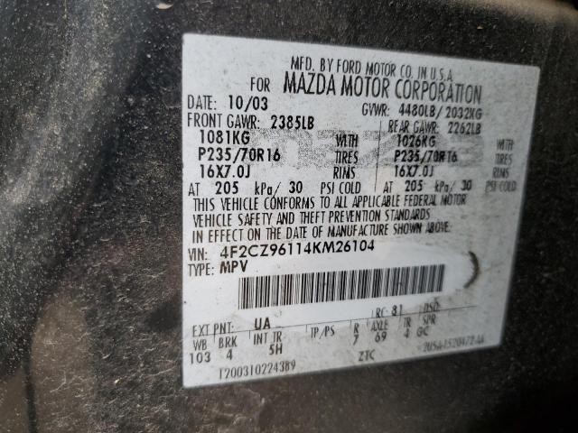 4F2CZ96114KM26104 - 2004 MAZDA TRIBUTE ES 黑色 照片 13