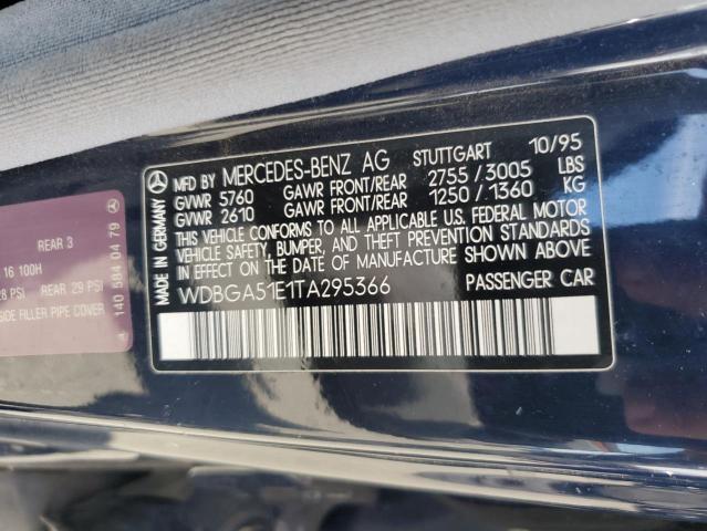 WDBGA51E1TA295366 - 1996 MERCEDES-BENZ S-CLASS 500 BLUE photo 12