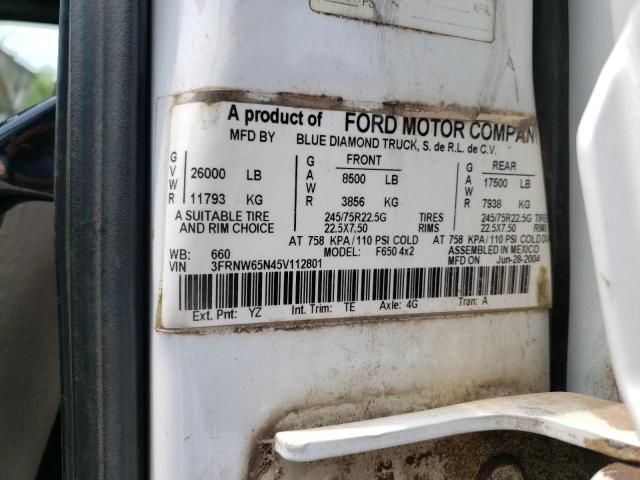 3FRNW65N45V112801 - 2005 FORD F650 SUPER DUTY WHITE photo 10