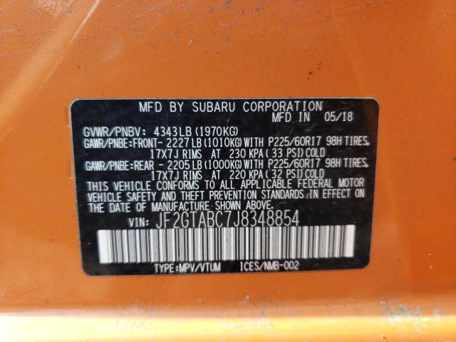 JF2GTABC7J8348854 - 2018 SUBARU CROSSTREK PREMIUM ORANGE photo 12