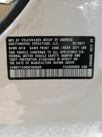 1VWDT7A38HC058889 - 2017 VOLKSWAGEN PASSAT R-LINE თეთრი ფოტო 12