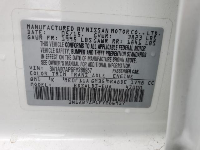 3N1AB7AP6FY286957 - 2015 NISSAN SENTRA S WHITE photo 12