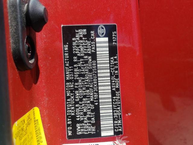 4T1BF3EK8BU725680 - 2011 TOYOTA CAMRY BASE RED photo 13