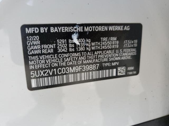 5UX2V1C03M9F39887 - 2021 BMW X4 XDRIVE30I WHITE photo 12