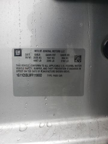 1G11C5SL9FF119602 - 2015 CHEVROLET MALIBU 1LT 银色 照片 12