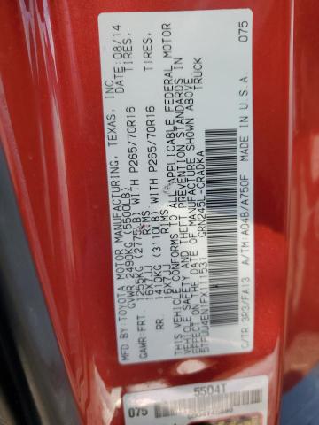 5TFUU4EN1FX111531 - 2015 TOYOTA TACOMA ACCESS CAB წითელი ფოტო 12