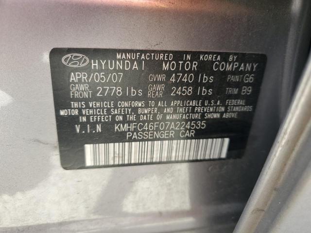 KMHFC46F07A224535 - 2007 HYUNDAI AZERA SE GRAY photo 12