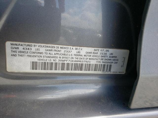 3VWPF71K46M637921 - 2006 VOLKSWAGEN JETTA VALUE GRAY photo 13