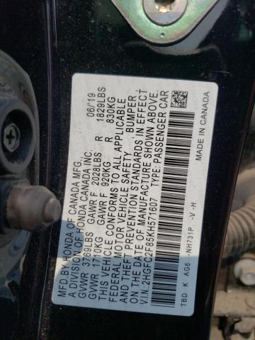 2HGFC2F85KH571607 - 2019 HONDA CIVIC SPORT 黑色 照片 12