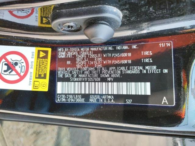 5TDKKRFH1FS057608 - 2015 TOYOTA HIGHLANDER XLE أسود صورة 13