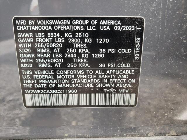 1V2WE2CA3RC211960 - 2024 VOLKSWAGEN ATLAS CROS SE SILVER photo 13