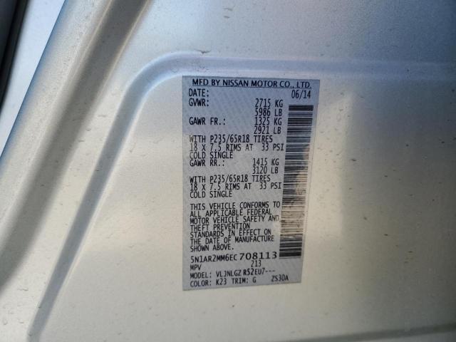 5N1AR2MM6EC708113 - 2014 NISSAN PATHFINDER S 银色 照片 13