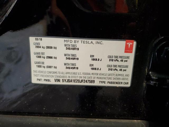 5YJSA1E20JF247589 - 2018 TESLA MODEL S BLACK photo 12