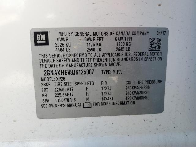 2GNAXHEV8J6125007 - 2018 CHEVROLET EQUINOX LS WHITE photo 13