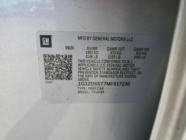 1G1ZD5ST7MF017230 - 2021 CHEVROLET MALIBU LT SILVER photo 12