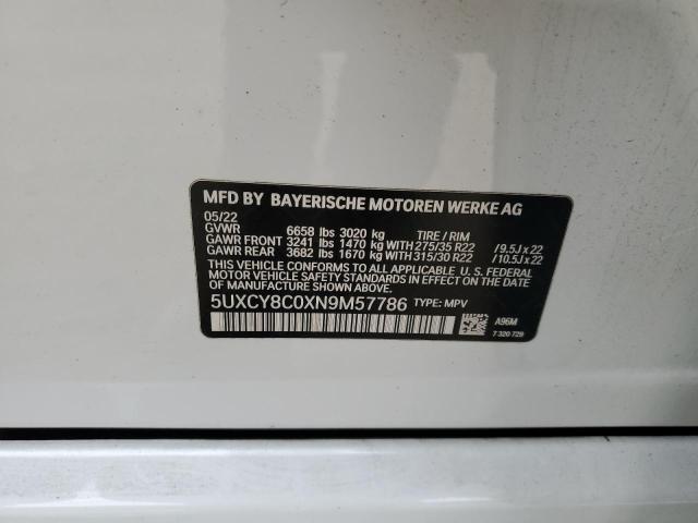 5UXCY8C0XN9M57786 - 2022 BMW X6 M50I WHITE photo 13