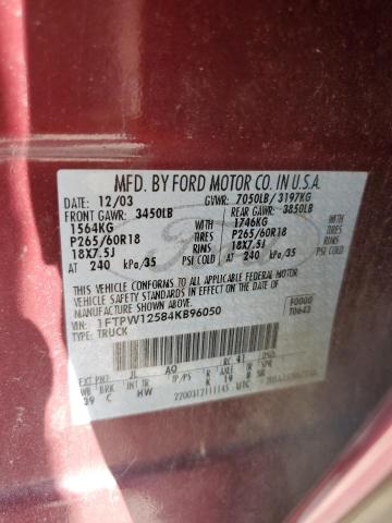 1FTPW12584KB96050 - 2004 FORD F150 SUPERCREW RED photo 12