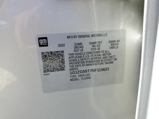 1G1ZG5ST7NF115621 - 2022 CHEVROLET MALIBU RS 银色 照片 12