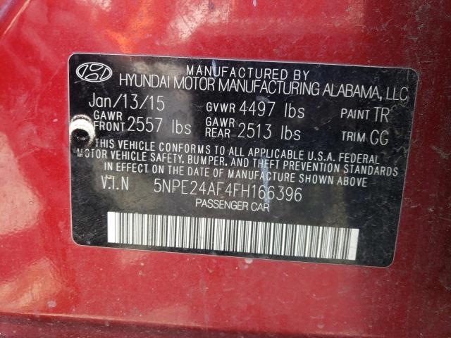 5NPE24AF4FH166396 - 2015 HYUNDAI SONATA SE RED photo 12