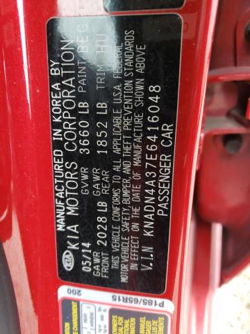 KNADN4A37E6416048 - 2014 KIA RIO EX RED photo 12