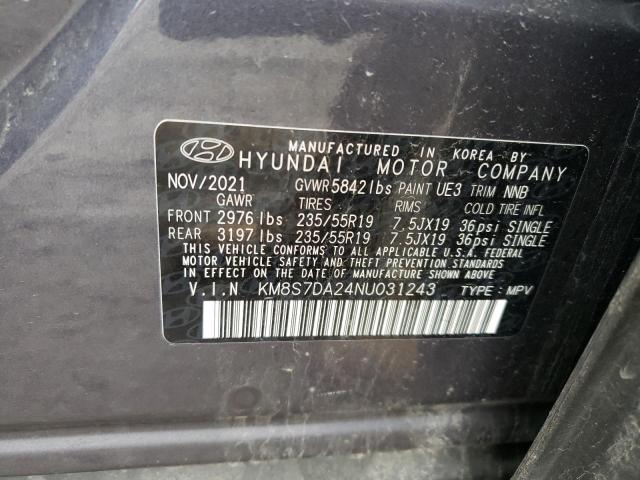 KM8S7DA24NU031243 - 2022 HYUNDAI SANTA FE LIMITED GRAY photo 14