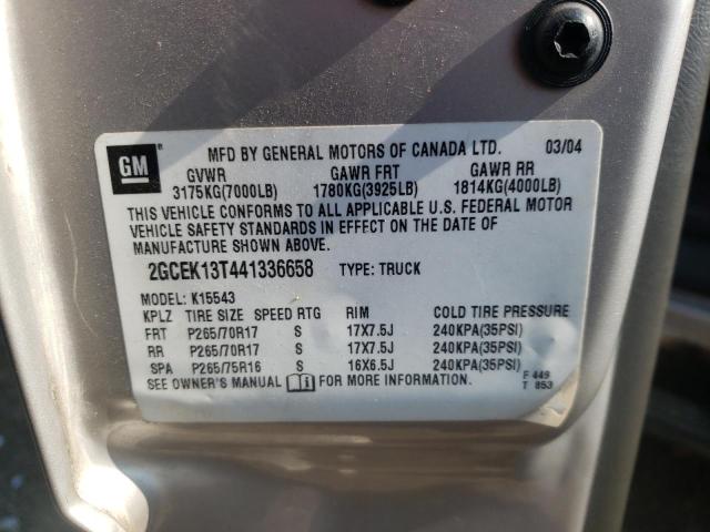 2GCEK13T441336658 - 2004 CHEVROLET SILVERADO K1500 SILVER photo 12