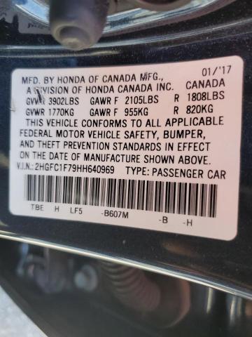 2HGFC1F79HH640969 - 2017 HONDA CIVIC EXL BLUE photo 12