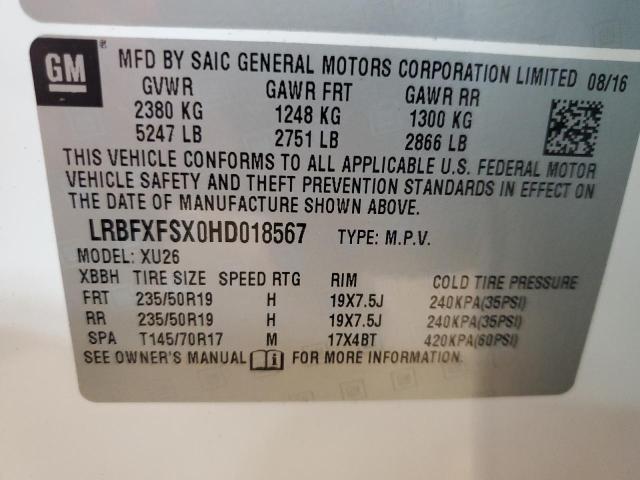 LRBFXFSX0HD018567 - 2017 BUICK ENVISION PREMIUM II Ağ foto 13