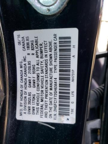 2HGFC1F72GH656414 - 2016 HONDA CIVIC EXL შავი ფოტო 13
