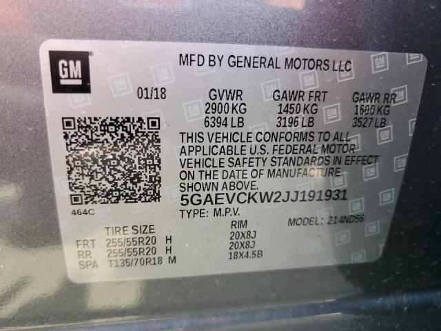 5GAEVCKW2JJ191931 - 2018 BUICK ENCLAVE AVENIR GRAY photo 13