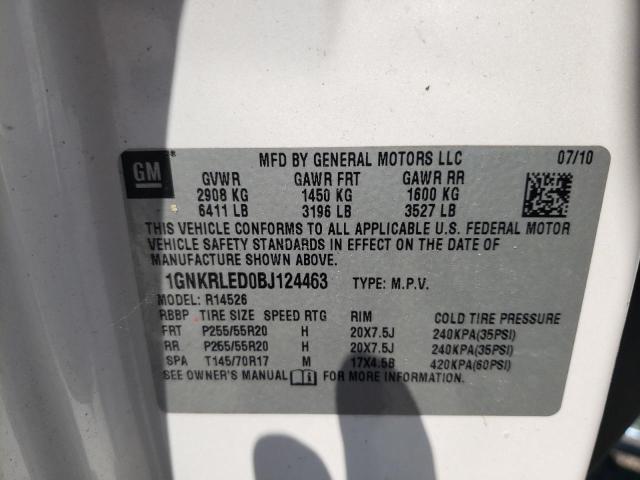 1GNKRLED0BJ124463 - 2011 CHEVROLET TRAVERSE LTZ WHITE photo 12