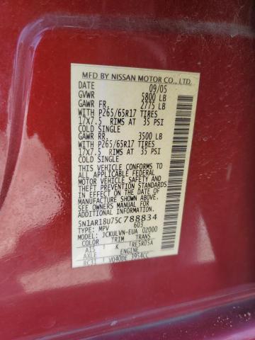 5N1AR18U75C788834 - 2005 NISSAN PATHFINDER LE 红色 照片 13