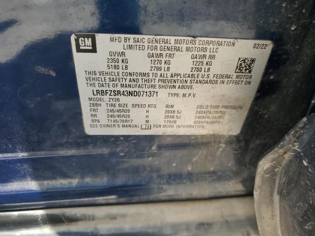 LRBFZSR43ND071371 - 2022 BUICK ENVISION AVENIR BLUE photo 13