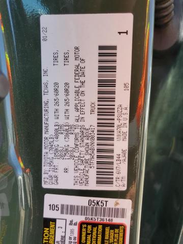 5TFMA5ABXNX003417 - 2022 TOYOTA TUNDRA CREWMAX PLATINUM მწვანე ფოტო 12