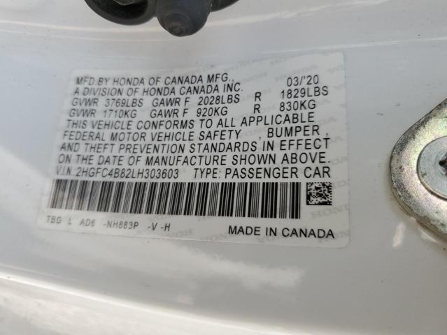 2HGFC4B82LH303603 - 2020 HONDA CIVIC SPORT 白色 照片 12