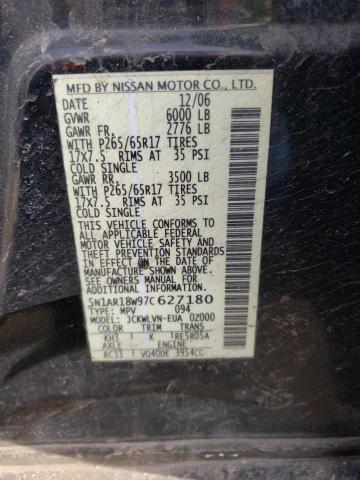 5N1AR18W97C627180 - 2007 NISSAN PATHFINDER LE 黑色 照片 13