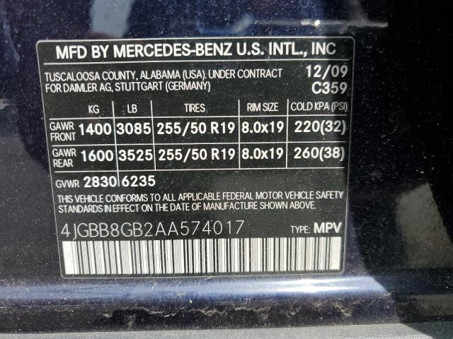 4JGBB8GB2AA574017 - 2010 MERCEDES-BENZ ML 350 4MATIC BLUE photo 14