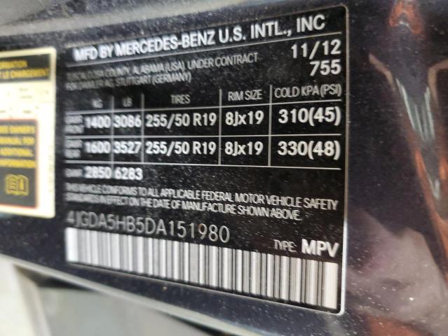 4JGDA5HB5DA151980 - 2013 MERCEDES-BENZ ML 350 4MATIC GRAY photo 13