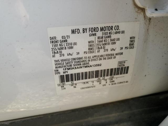 1FM5K8AW7MNA13592 - 2021 FORD EXPLORER POLICE INTERCEPTOR 白色 照片 13