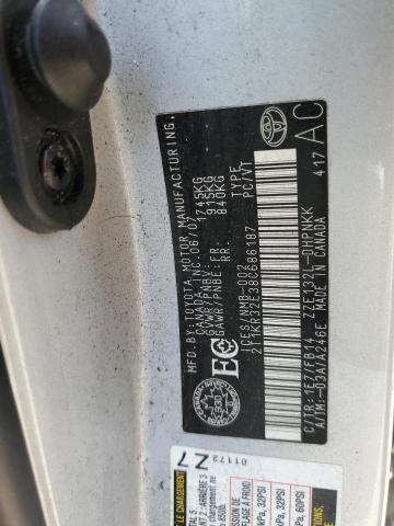 2T1KR32E38C686187 - 2008 TOYOTA COROLLA MA XR SILVER photo 12