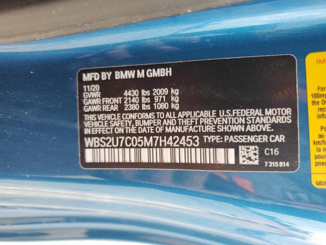 WBS2U7C05M7H42453 - 2021 BMW M2 COMPETITION ლურჯი ფოტო 13