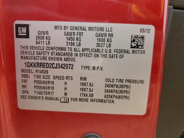 1GKKRRED2CJ342972 - 2012 GMC ACADIA SLT-1 RED photo 13